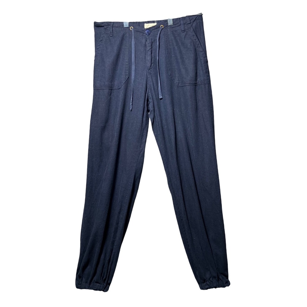 Just Living Navy Blue Linen Blend Jogger Pants Small Drawstring Elastic Waist